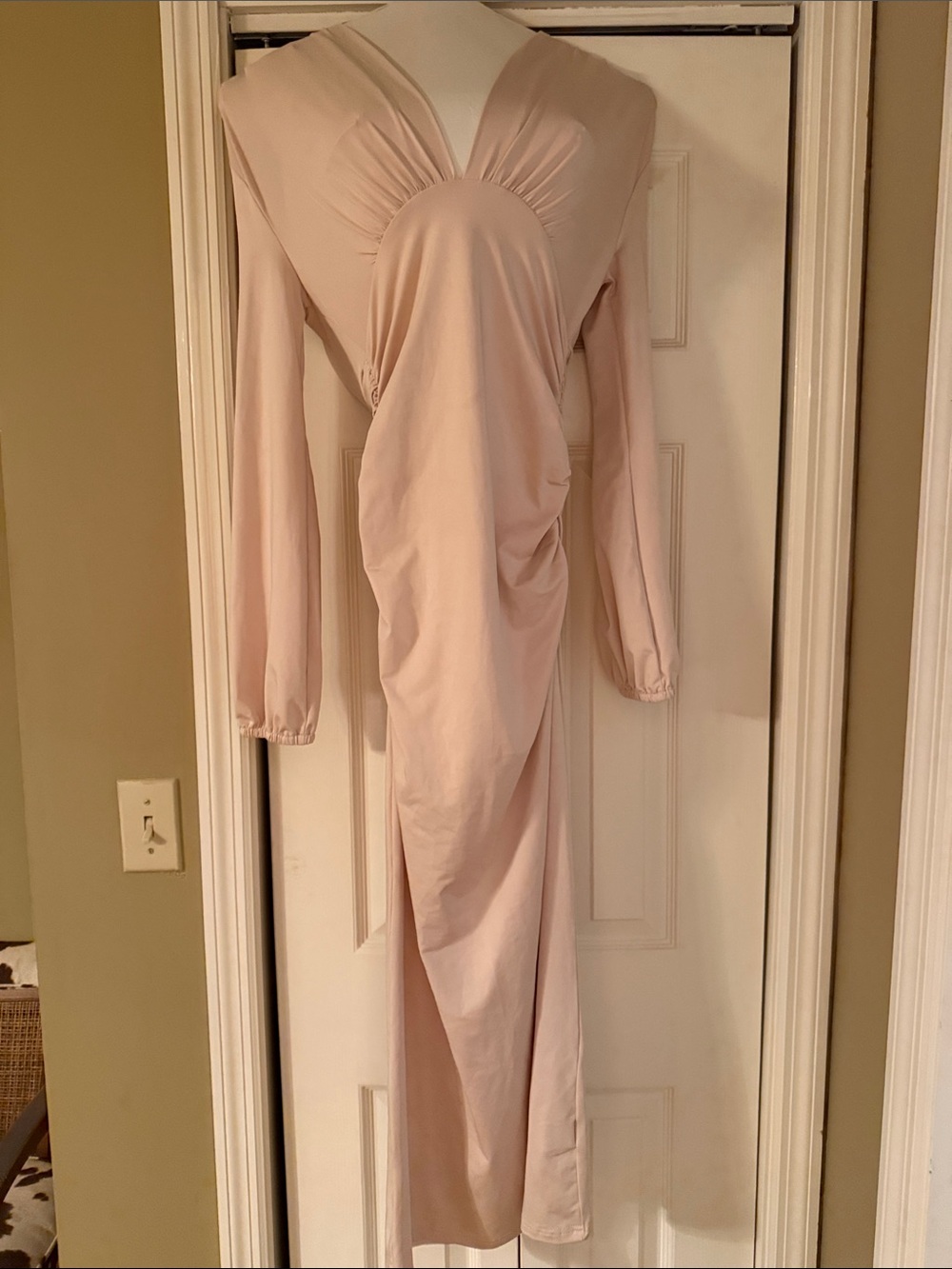 SHEIN Pale Blush / beige Long-Sleeve Draped Maxi Dress